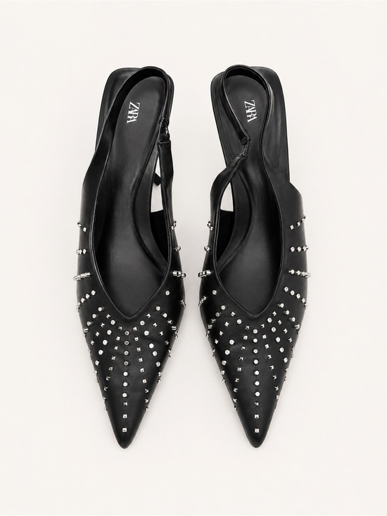 Zara Shoes - ZARA Black Pointed Slingback Flats with Silver Studs